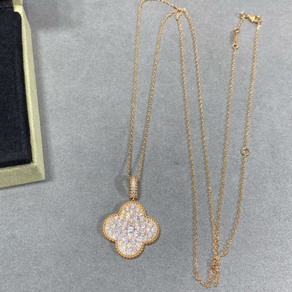 [Triumph Jewelry]CLOVER 25MM LARGE PEDANT DIAMOND PAVED LONG NECKLACE