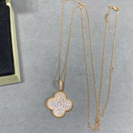 [Triumph Jewelry]CLOVER 25MM LARGE PEDANT DIAMOND PAVED LONG NECKLACE