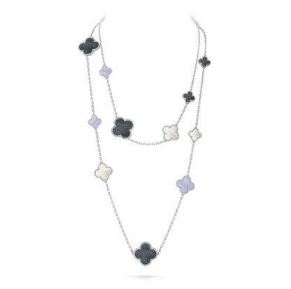 [Triumph Jewelry]CLOVER 16 MOTIF CHALCEDONY MOP SILVER NECKLACE