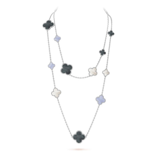 [Triumph Jewelry]CLOVER 16 MOTIF CHALCEDONY MOP SILVER NECKLACE