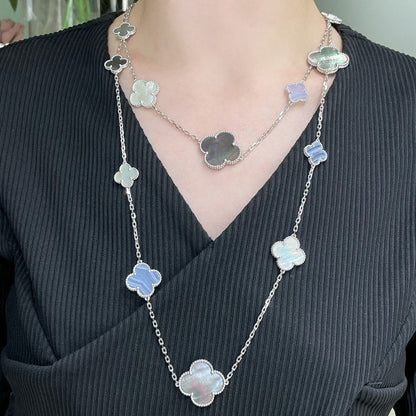 [Triumph Jewelry]CLOVER 16 MOTIF CHALCEDONY MOP SILVER NECKLACE