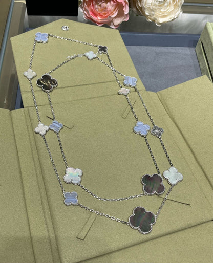 [Triumph Jewelry]CLOVER 16 MOTIF CHALCEDONY MOP SILVER NECKLACE