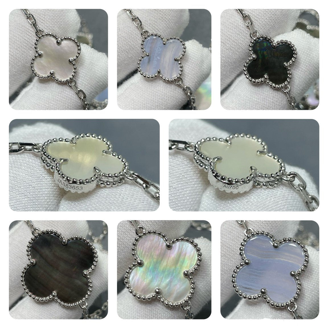 [Triumph Jewelry]CLOVER 16 MOTIF CHALCEDONY MOP SILVER NECKLACE