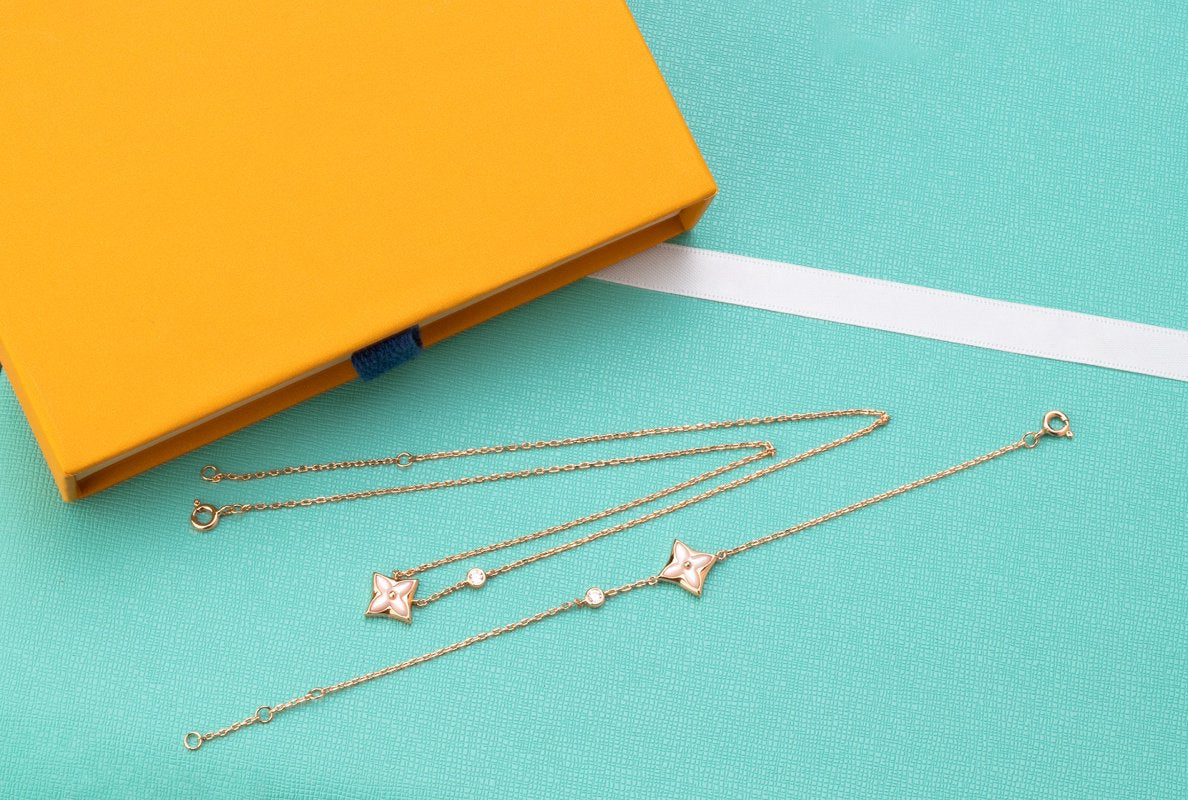 [Triumph Jewelry]STAR PINK MOP 1 DIAMOND PINK GOLD NECKLACE