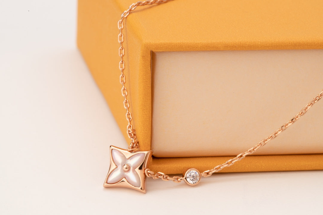 [Triumph Jewelry]STAR PINK MOP 1 DIAMOND PINK GOLD NECKLACE