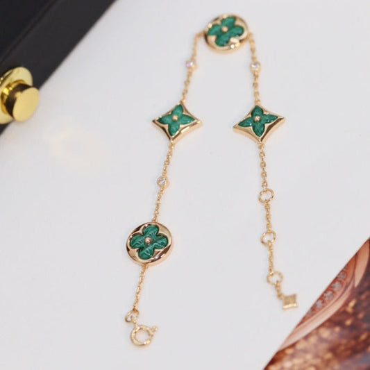 [Triumph Jewelry]STAR AND SUN 4 MOTIF PINK GOLD MALACHITE BRACELET