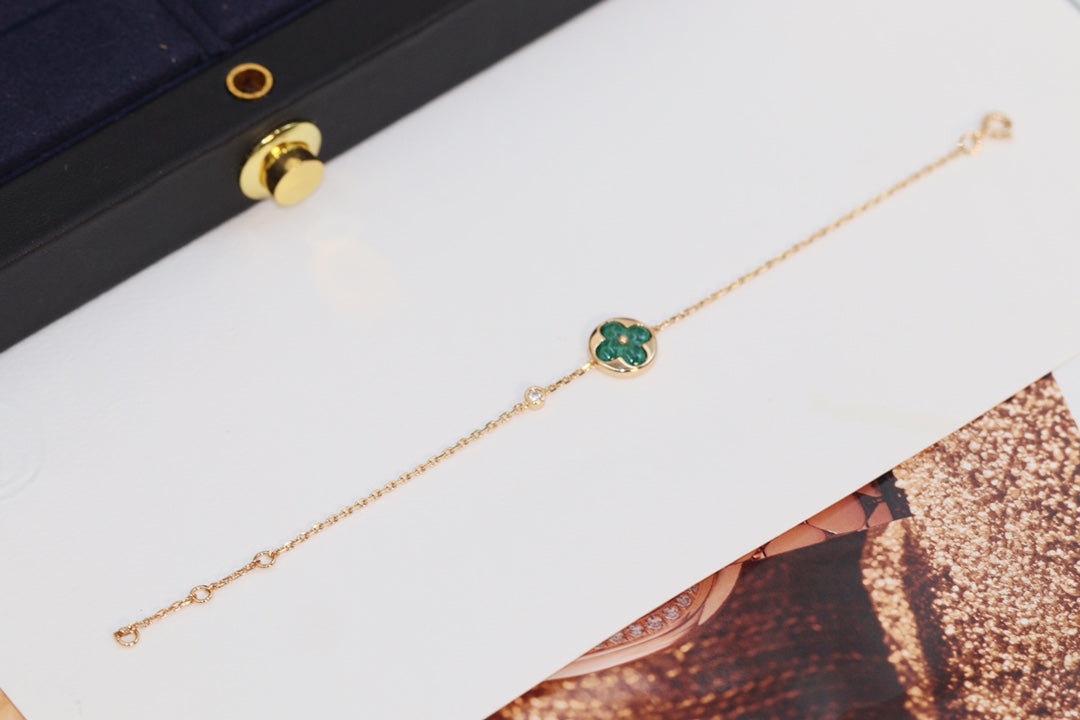 [Triumph Jewelry]STAR AND SUN 4 MOTIF PINK GOLD MALACHITE BRACELET