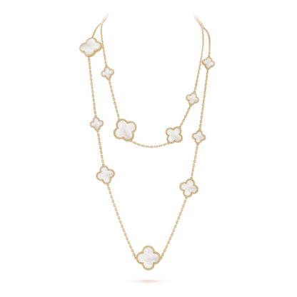 [Triumph Jewelry]CLOVER 16 MOTIF WHITE MOP GOLD NECKLACE
