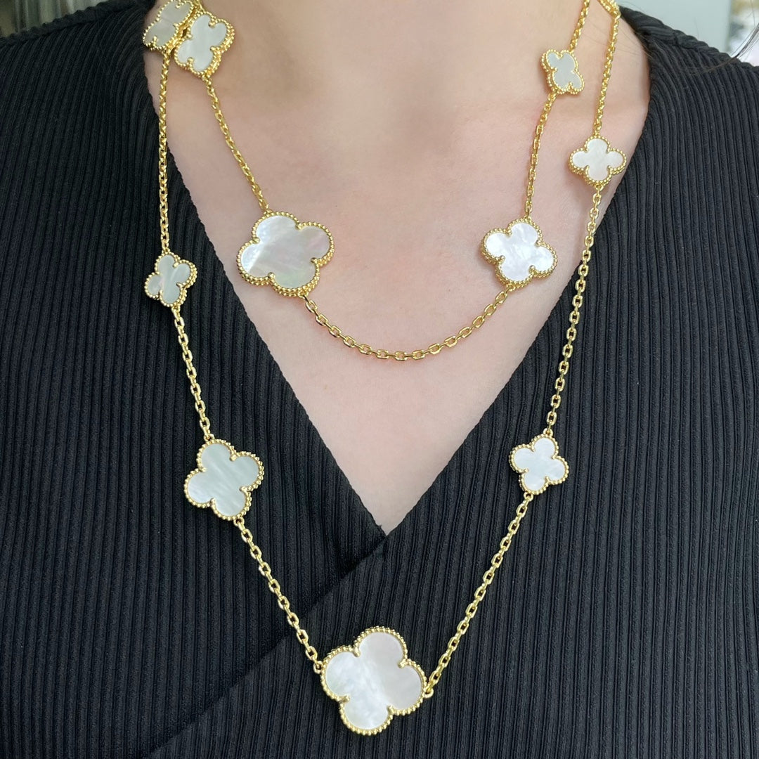 [Triumph Jewelry]CLOVER 16 MOTIF WHITE MOP GOLD NECKLACE