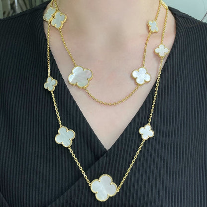 [Triumph Jewelry]CLOVER 16 MOTIF WHITE MOP GOLD NECKLACE