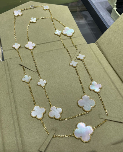 [Triumph Jewelry]CLOVER 16 MOTIF WHITE MOP GOLD NECKLACE
