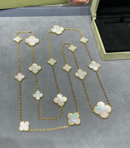 [Triumph Jewelry]CLOVER 16 MOTIF WHITE MOP GOLD NECKLACE