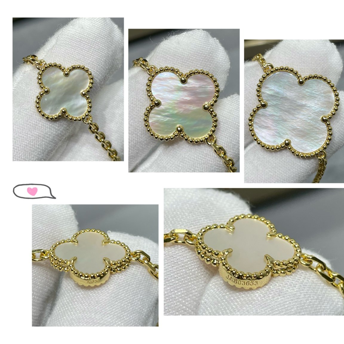 [Triumph Jewelry]CLOVER 16 MOTIF WHITE MOP GOLD NECKLACE