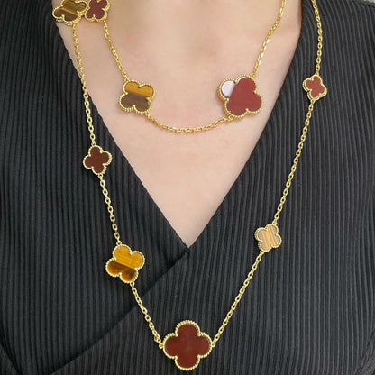 [Triumph Jewelry]CLOVER 16 MOTIF CARNELIAN TIGER EYE ROSE GOLD NECKLACE