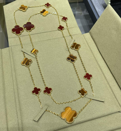 [Triumph Jewelry]CLOVER 16 MOTIF CARNELIAN TIGER EYE ROSE GOLD NECKLACE