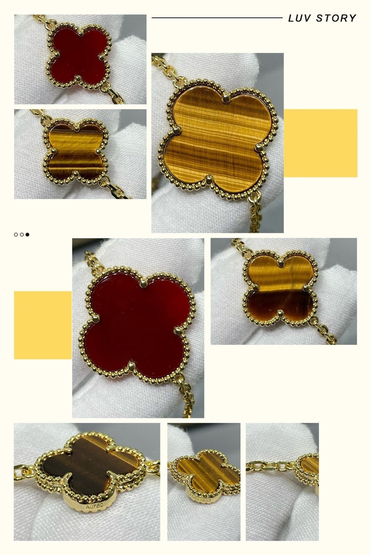 [Triumph Jewelry]CLOVER 16 MOTIF CARNELIAN TIGER EYE ROSE GOLD NECKLACE