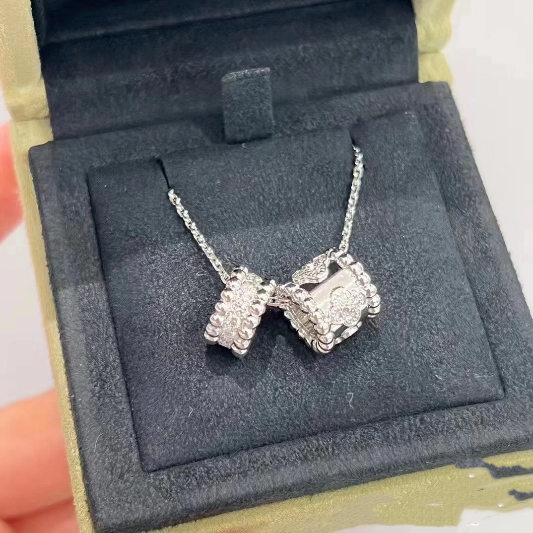 [Triumph Jewelry]PERLEE DOUBLE PENDANT SILVER DIAMOND NECKLACE