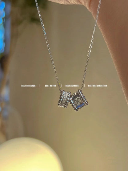 [Triumph Jewelry]PERLEE DOUBLE PENDANT SILVER DIAMOND NECKLACE