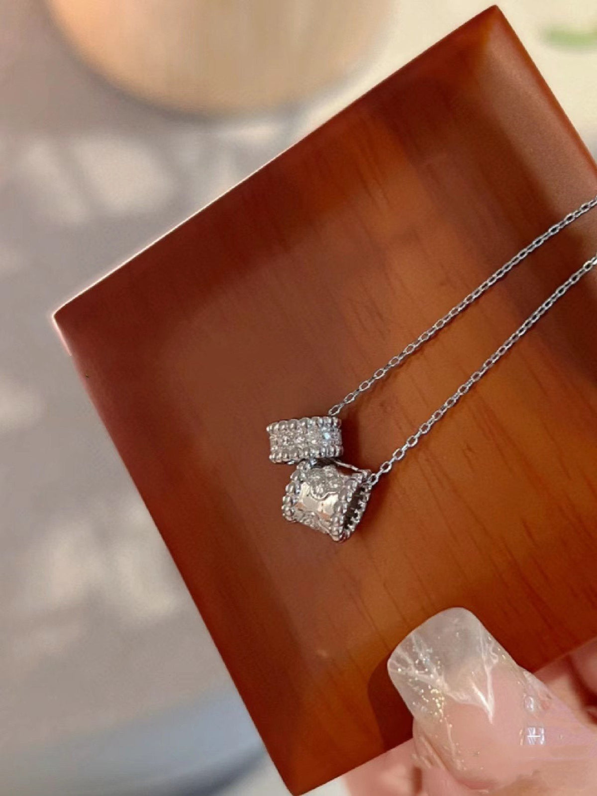 [Triumph Jewelry]PERLEE DOUBLE PENDANT SILVER DIAMOND NECKLACE