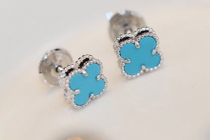 [Triumph Jewelry]CLOVER MINI TURQUOISE SILVER STUD EARRINGS