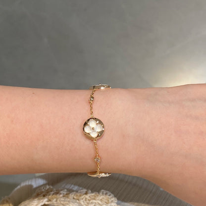 [Triumph Jewelry]STAR AND SUN 4 MOTIF WHITE MOP PINK GOLD BRACELET