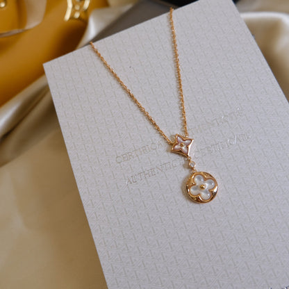 [Triumph Jewelry]STAR AND SUN WHITE MOP 2 MOTIF PINK GOLD NECKLACE