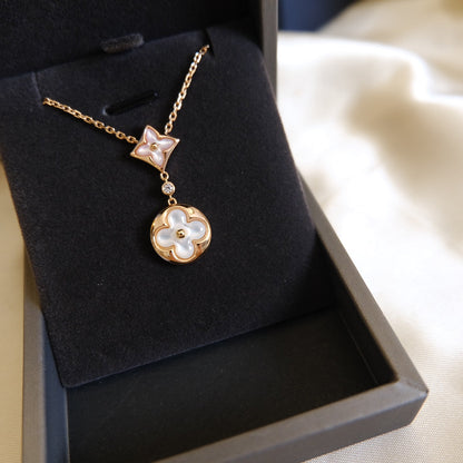 [Triumph Jewelry]STAR AND SUN WHITE MOP 2 MOTIF PINK GOLD NECKLACE