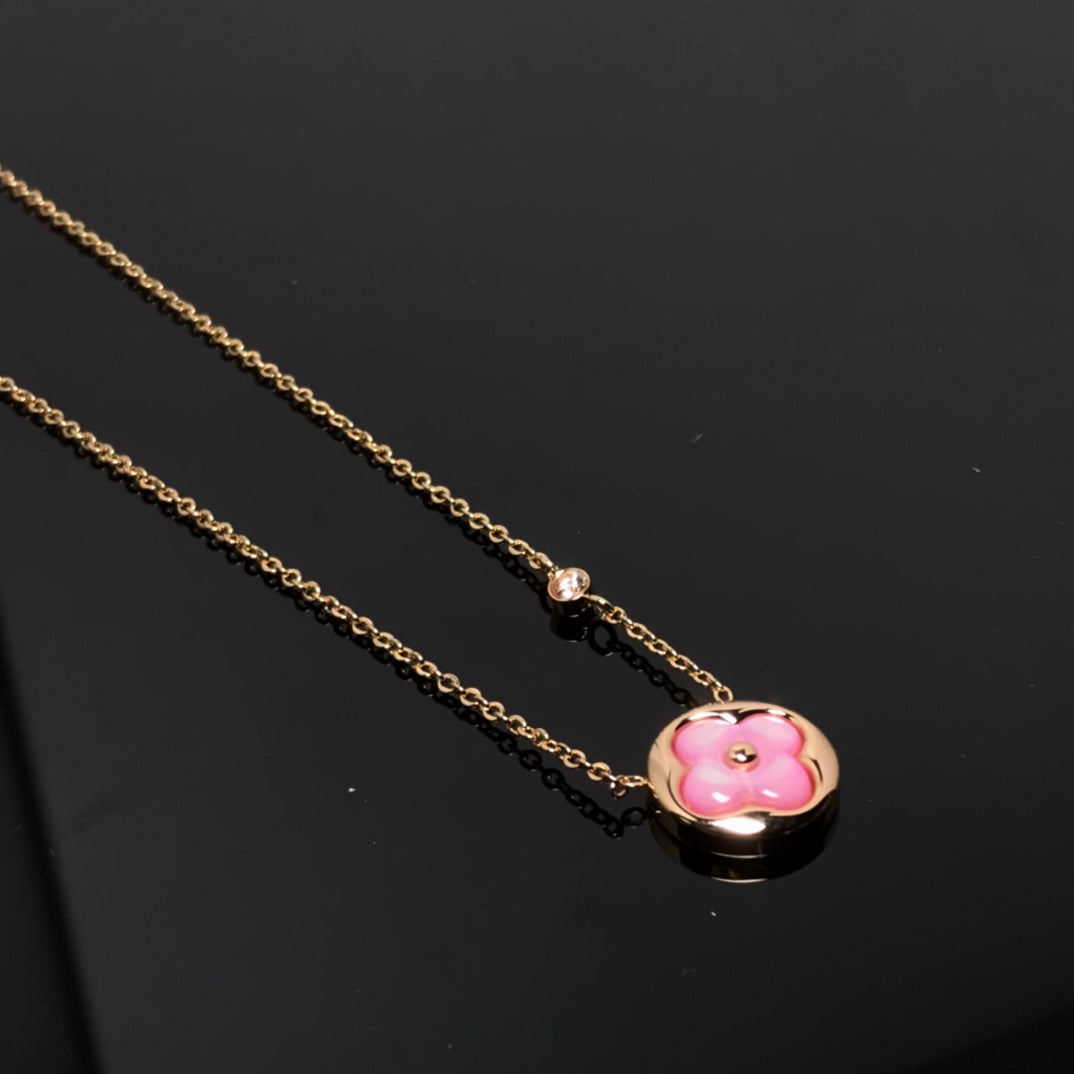 [Triumph Jewelry]COLOR BLOSSOM PINK MOP SUN GOLD NECKLACE