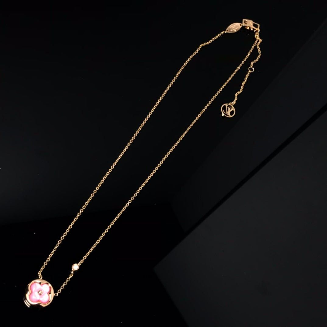 [Triumph Jewelry]COLOR BLOSSOM PINK MOP SUN GOLD NECKLACE