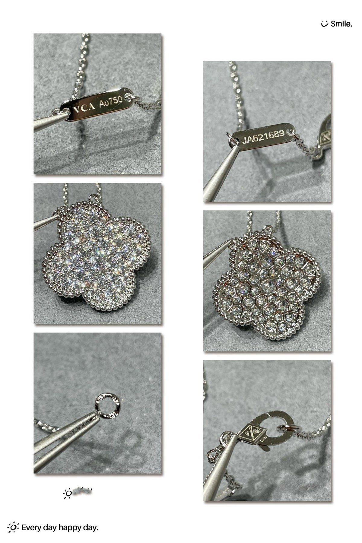 [Triumph Jewelry]CLOVER 25MM LARGE PENDANT DIAMOND PAVED SILVER NECKLACE