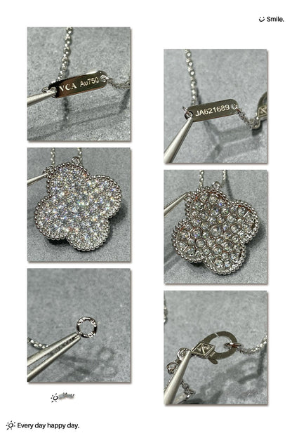 [Triumph Jewelry]CLOVER 25MM LARGE PENDANT DIAMOND PAVED SILVER NECKLACE