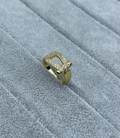 [Triumph Jewelry]Wide Hoof-Shaped Diamond-Studded Ring
