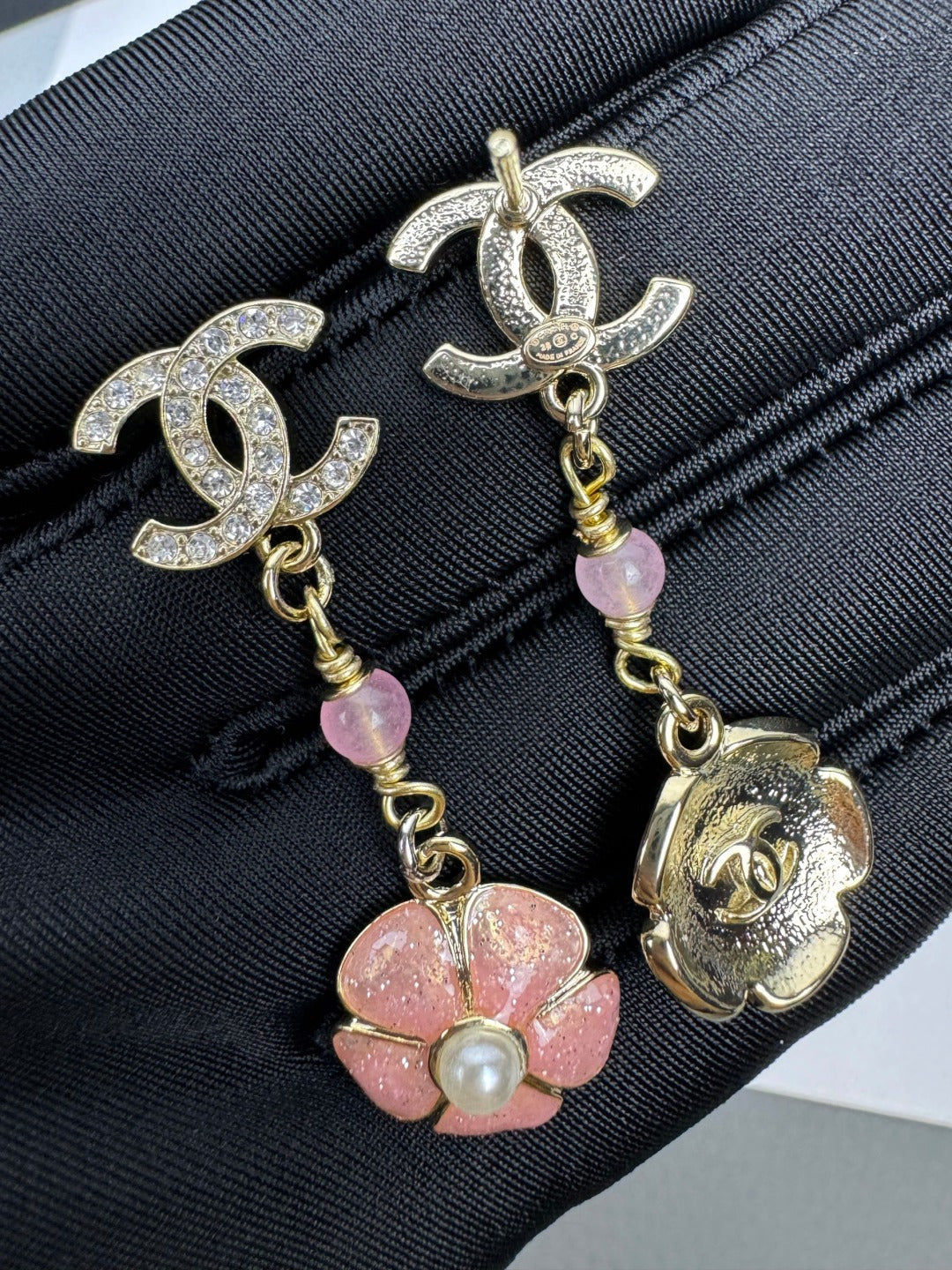 [Triumph Jewelry]26C Pink Camellia Enamel Pendant with Double C Earrings