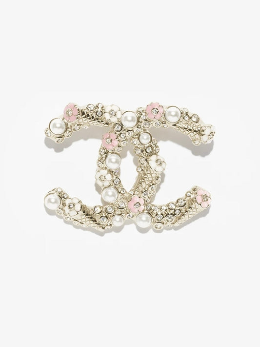 [Triumph Jewelry]26C Pink-White Enamel Ice Cream Cone Double C Brooch