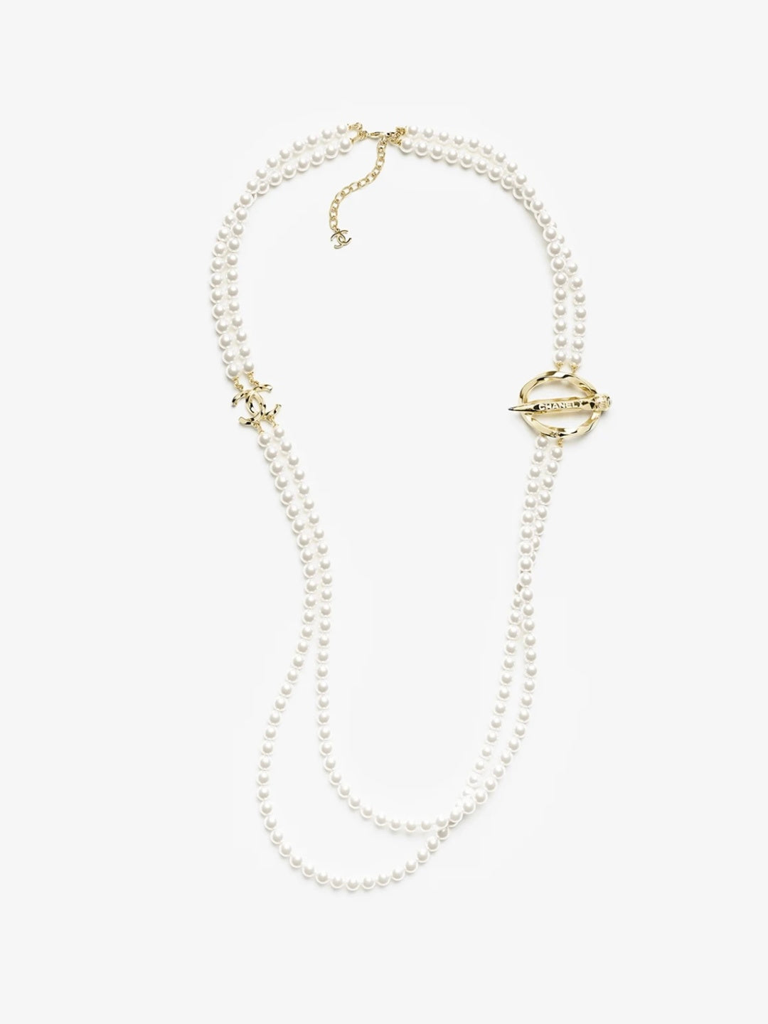 [Triumph Jewelry]25K Pencil Double C Double-Layer Pearl Sweater Chain