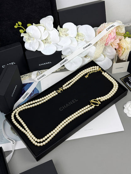 [Triumph Jewelry]25K Pencil Double C Double-Layer Pearl Sweater Chain