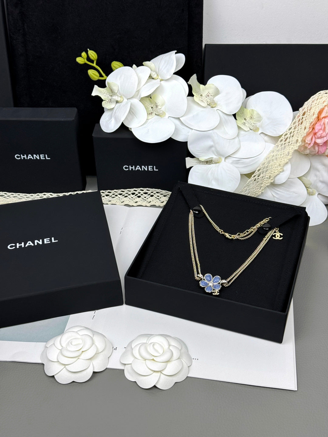 [Triumph Jewelry]New Blue Floral Double-Layer Necklace