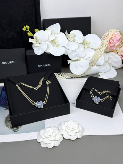 [Triumph Jewelry]New Blue Floral Double-Layer Necklace