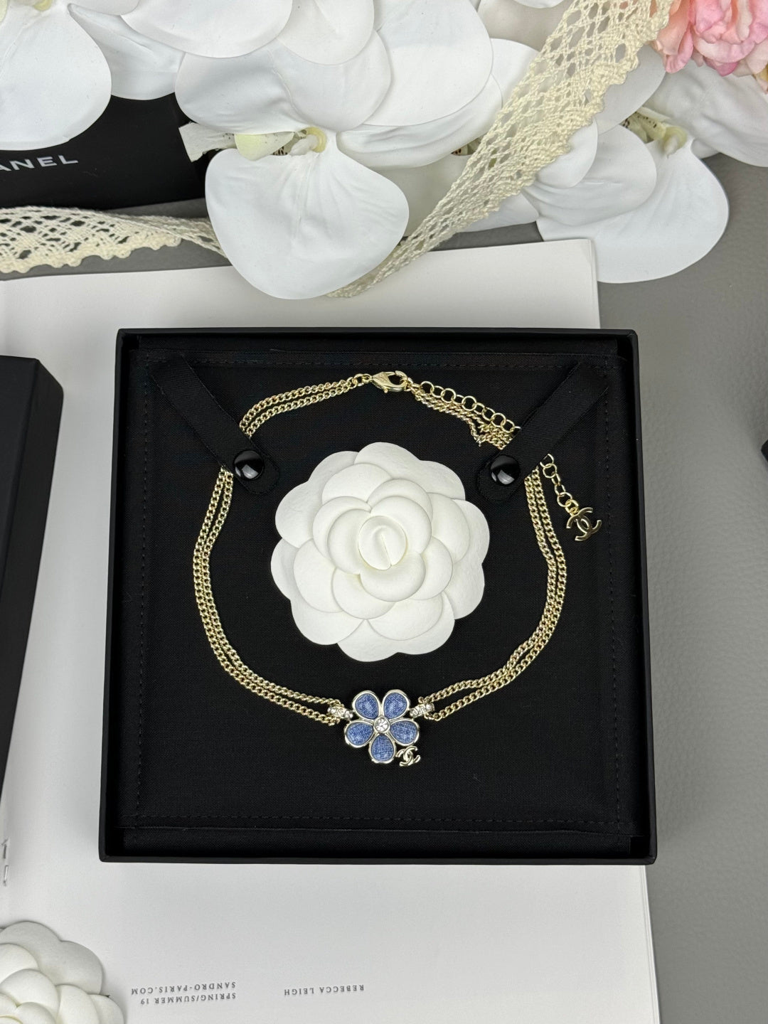 [Triumph Jewelry]New Blue Floral Double-Layer Necklace