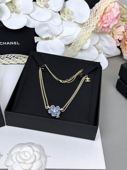 [Triumph Jewelry]New Blue Floral Double-Layer Necklace