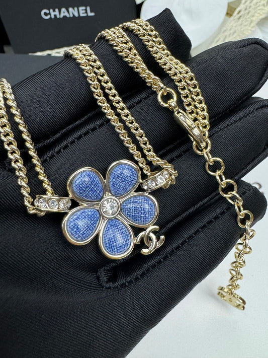 [Triumph Jewelry]New Blue Floral Double-Layer Necklace