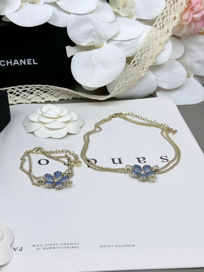 [Triumph Jewelry]New Blue Floral Double-Layer Necklace