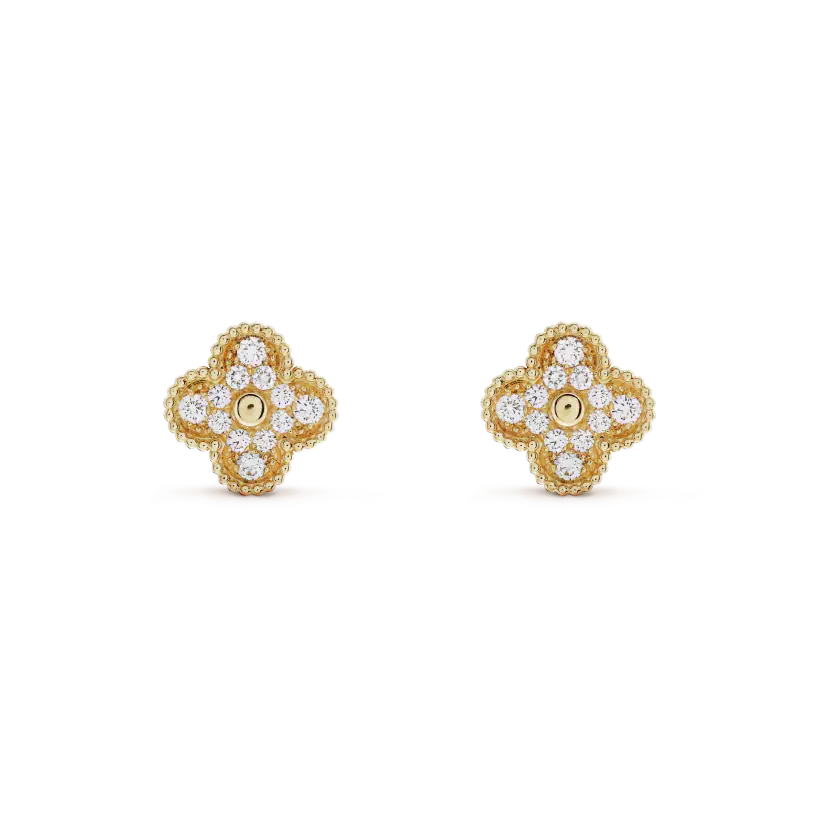 [Triumph Jewelry]CLOVER MEDIUM 1 MOTIFS FUll DIAMOND EARRINGS