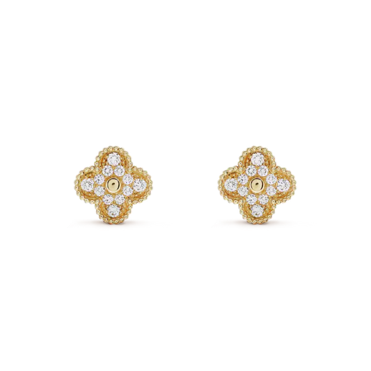 [Triumph Jewelry]CLOVER MEDIUM 1 MOTIFS FUll DIAMOND EARRINGS
