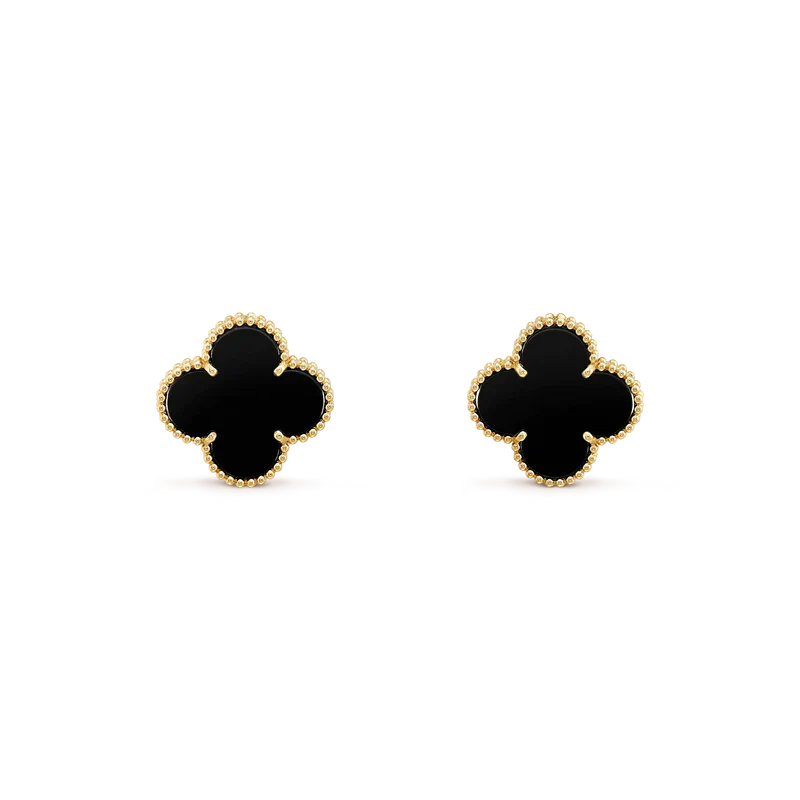 [Triumph Jewelry]CLOVER MEDIUM 1 MOTIFS  ONYX STUD EARRINGS