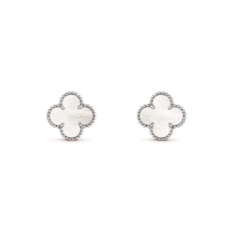 [Triumph Jewelry]CLOVER MEDIUM 1 MOTIFS  WHITE MOP EARRINGS SILVER
