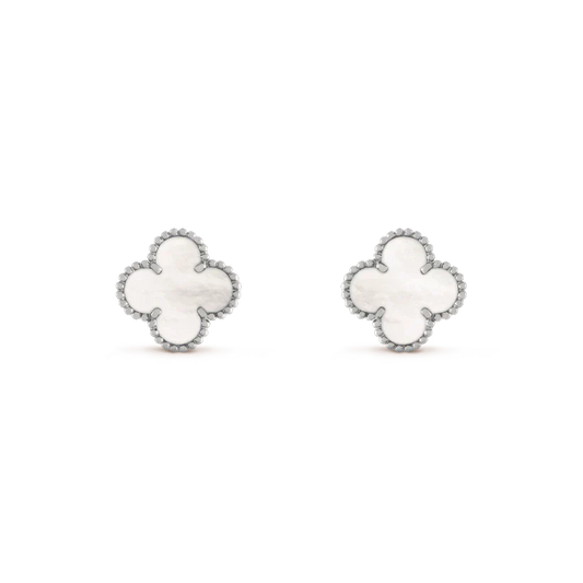 [Triumph Jewelry]CLOVER MEDIUM 1 MOTIFS  WHITE MOP EARRINGS SILVER