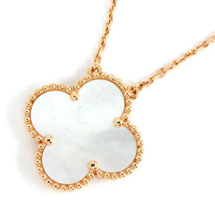[Triumph Jewelry]CLOVER 15MM WHITE MOTHER-OF-PEARL GOLD NECKLACE