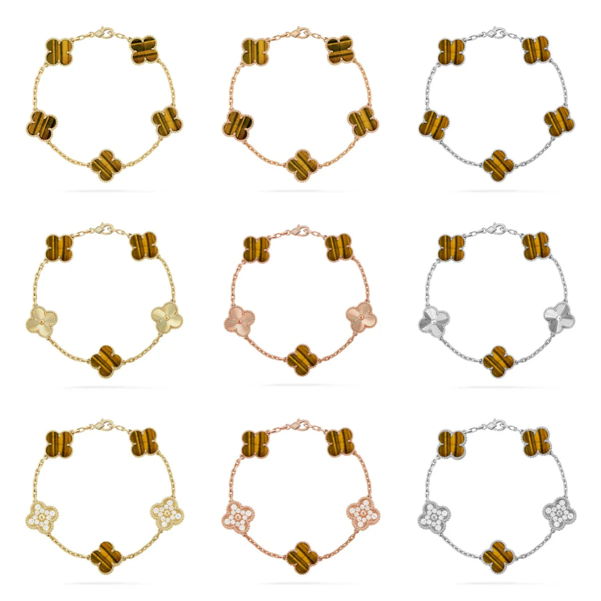 [Triumph Jewelry] CLOVER 5 MOTIFS TIGER EYE BRACELET COLLECTION