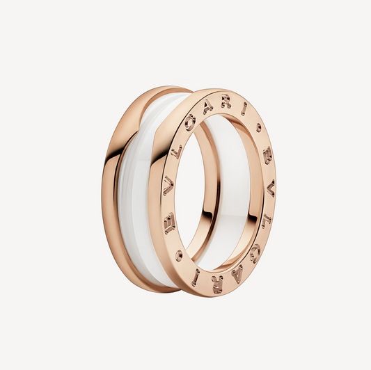 [Triumph Jewelry]ZERO 1 TWO-BAND LOOPS AND WHITE CERAMIC SPIRAL PINK GOLD RING